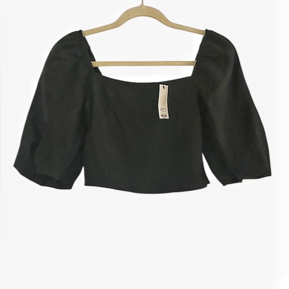Francesca’s Collections Mi Ami Black Crop Balloon Sleeve Top Size Small NEW - Picture 2 of 14